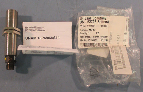 Baumer 18P6903/S14 Ultrasonic Proximity Sensor 4 In Length 18mm Dia