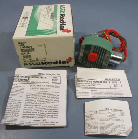 ASCO 8210G037 2-Way Solenoid Valve 1/2" NPT 11.6W, 302422 Rebuilt Kit, 40PSI Max