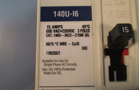 Allen Bradley 140U-I6C3-C15M (A) 3 Pole Circuit Breaker 15A No Aux