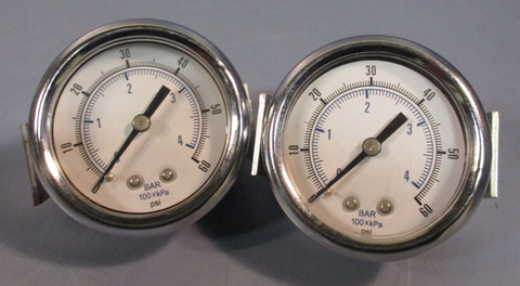 Lot of (2) Gauge, Pressure, 060 PSI, 2" Diameter, 1/8" NPT Back Conn 103D208D