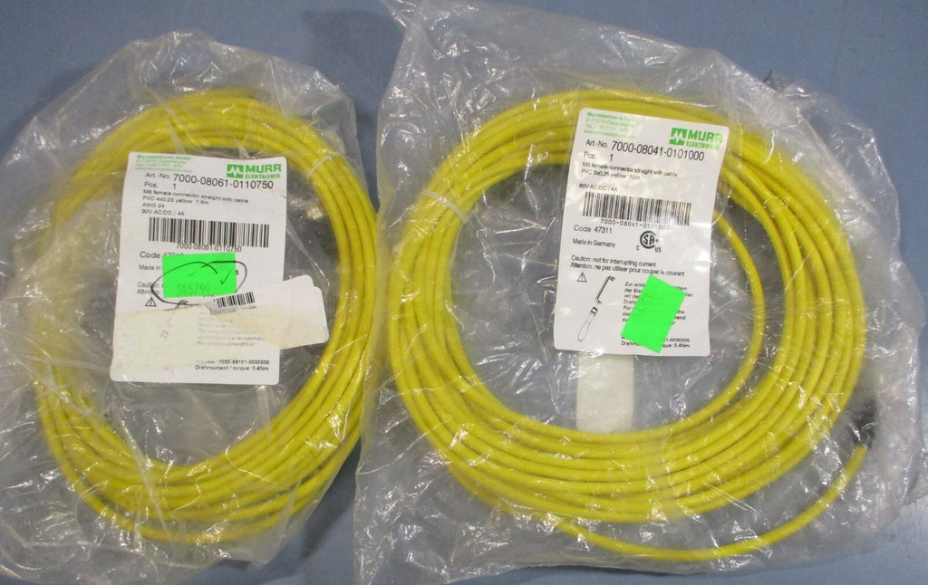 (Lot of 2)Murr Elektronik 7000-08061-0110750 7.5m & 7000-08041-0101000 10m Cable
