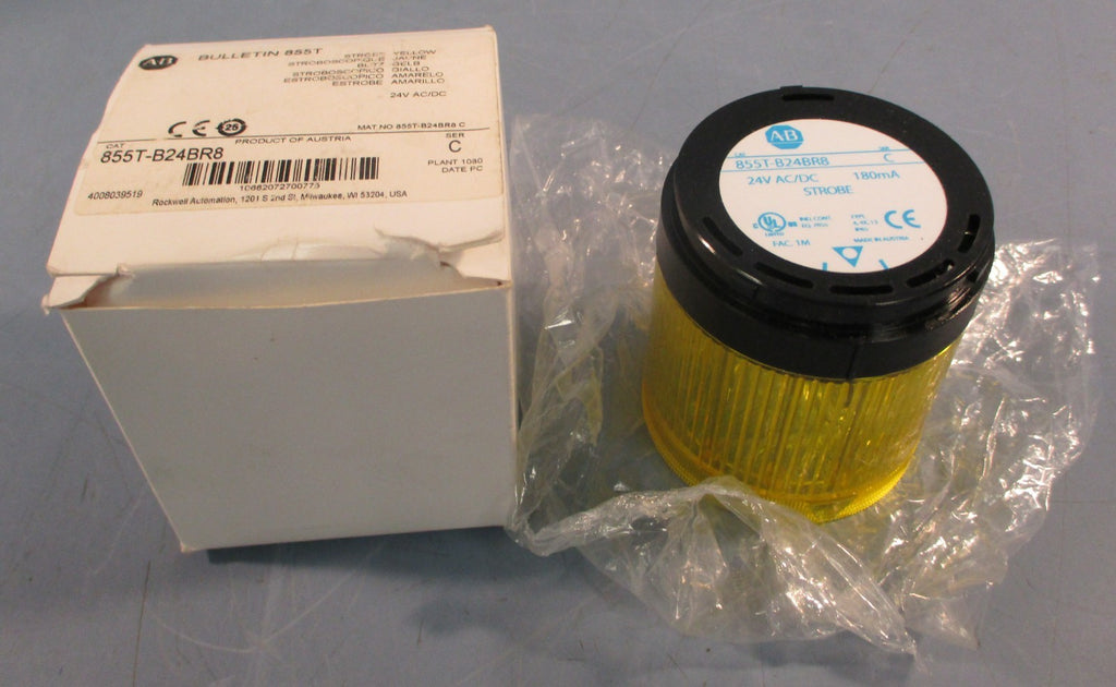 Allen Bradley 855T-B24BR8 Ser C Yellow Strobe Stack Light 24V AC/DC