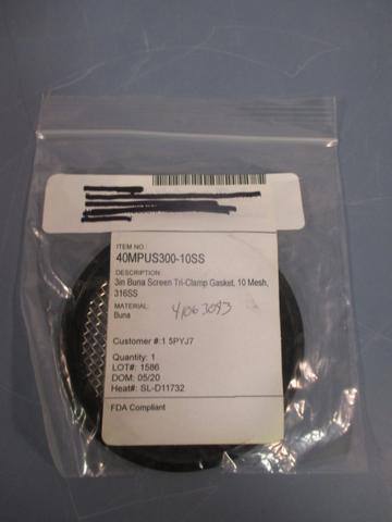 RubberFab 3in Screen TriClamp Gasket, 10 Mesh 316SS 40MPUS30010SS
