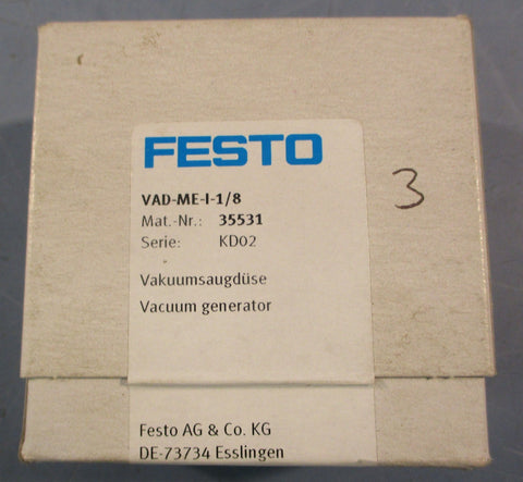Festo VAD-ME-I-1/8 Vacuum Generator 35531 KD02 1.4mm Nozzle 1.5-8 Bar Sealed