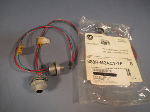 Allen Bradley 3 Pin AC Micro Male Receptacle Series B (Lot of 3) 888RM3AC11F