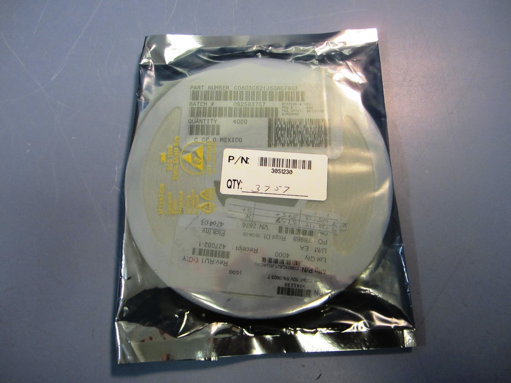 Kemet C0603C821J5GACTU Ceramic Capacitor 0603 820pF 50V reel of 3757 pcs