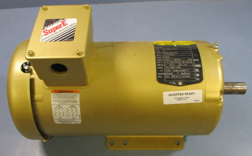 Baldor Reliance 35Z886Q130G1 Motor 208-230/460V 3450RPM 7.7-7/3.5A 7/8" Shaft