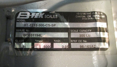 B-Tek BT-1212-300-CS-SP 12" Bench Scale Platform 300 Lbs, No Display