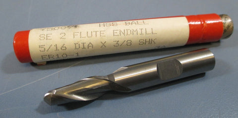 Brubaker Ball End Mill Cutter, 5/16" DIA x 3/8" SHK, HSS, 2E, LD=1.700, USA