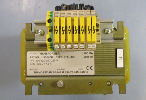 Tramo-ETV AB, SE-241 1-PH. Transformer 1200-06725 OFS-1800 230V 1800VA 50/60HZ