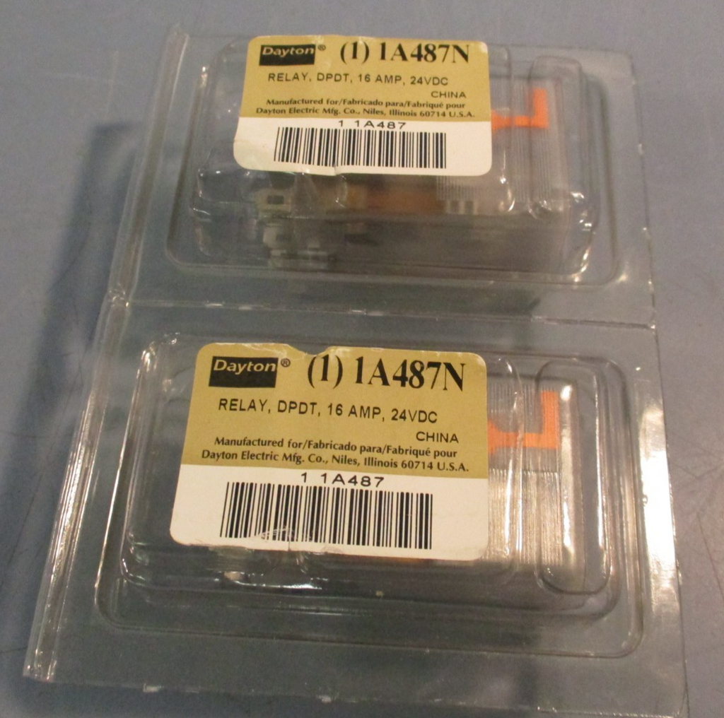 Lot of (2) Dayton 1A487N General Purpose Relay 24VDC, 16AMP, Socket Mounted