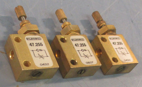 Kuhnke 47.255 OneWay Flow Restrictor 0432 Brass Opens At 7 PSI Lot of 3