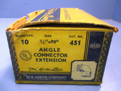 Box of 10 Austin 3/4"x90° Angle Connector Extensions, 3/4" Male 3/4" Female, 451