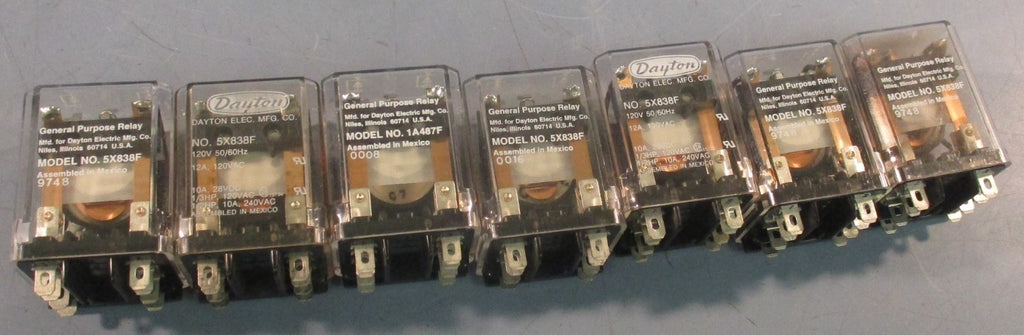 Dayton 5X838F Relay 120V 50/60Hz 12A 120VAC 10A 28VDC Lot of 7