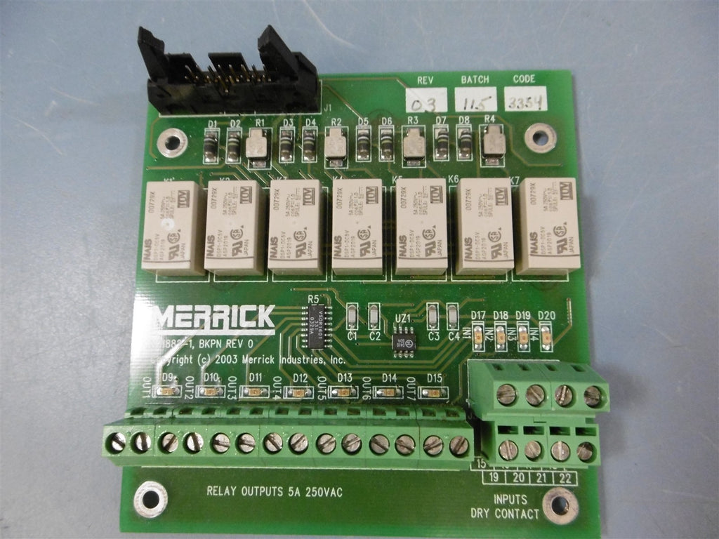 Merrick M21882-1 BKPN REV 0 5A 250VAC Relay Output Board Assembly