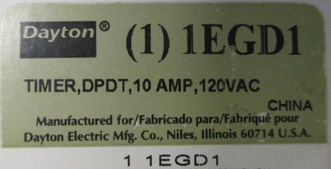 Dayton 1EGD1 Time Delay Relay 120VAC/30VDC 10A