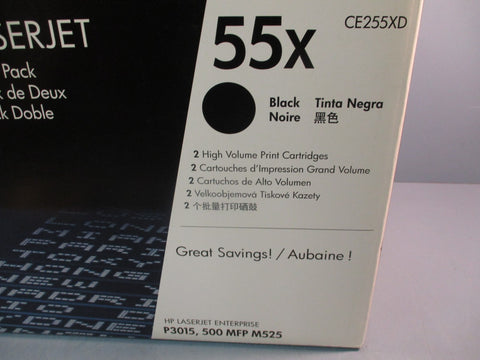 GENUINE HP LASERJET 55X DUAL PACK BLACK/NOIRE TONER CARTRIDGE CE255XD