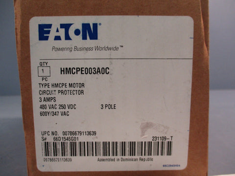 Eaton Cutler Hammer HMCPE003A0C 3P 3A 480VAC Circuit Breaker