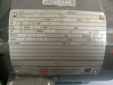 Emerson US Motors AB95 Electric Motor X32E2B 460V 4.3A 60Hz 22mm Shaft Dia