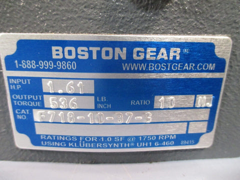 BOSTON GEAR SINGLE REDUCTION SPEED REDUCER 10:1 RATIO 175 RPM F718-10-B7-G