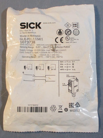Sick GL6P0111S61 Photoelectric Sensor 1073738 0.076m Range 1030V