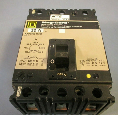Square D Mag-Gard Circuit Breaker 3 Pole 30 Amp 600V FAP3603015M