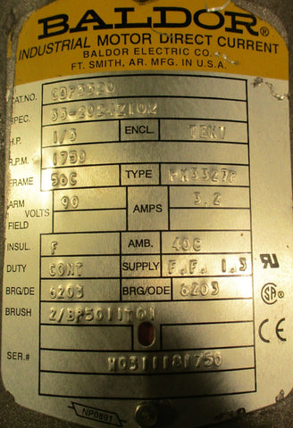 Baldor Direct Current Industrial Motor Cdp3320 1750Rpm 1/3Hp