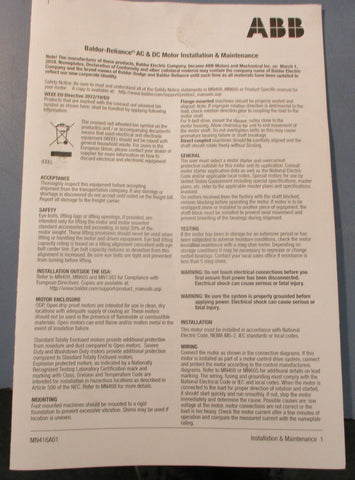 Baldor Reliance EWDM3546T Washdown Duty Motor 1HP 1770RPM 7/8" Shaft Dia