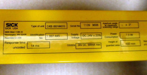 Set of 2 Sick Optic C40E-0601AN310 Light Curtain C4000 ECO 80 Beams 28" Long