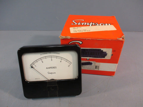 Simpson Analog Panel Meter, Black Spade Type Pointer, AC Current, 0A to 5A 01330