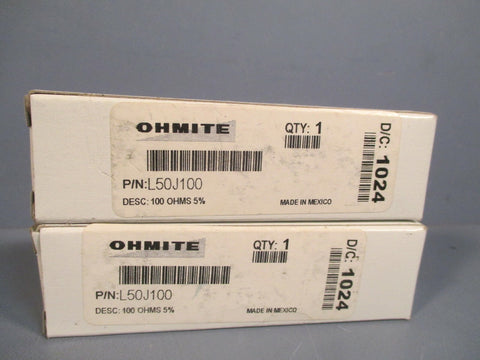 Ohmite Ceramic Wirewound Resistor 100 OHMS Lot of Two L50J100