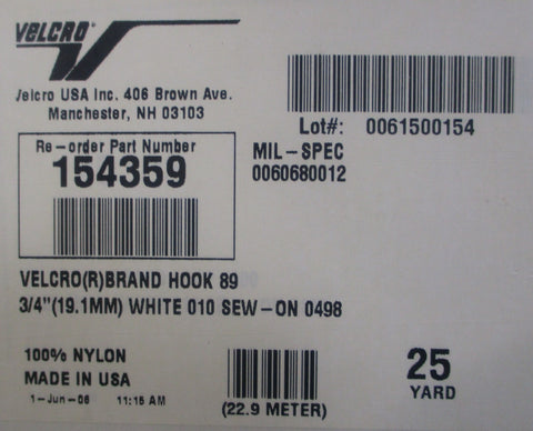 Hook & Loop 400-1680-103 Nylon Fastener Tape 3/4" x 900" (25yd) White 154359