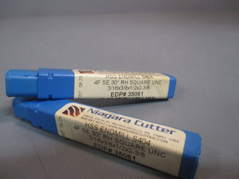 LOT OF 2 NIAGARA CUTTER HSS ENDMILL S404 3/16X3/8X1/2X2-3/8 35061