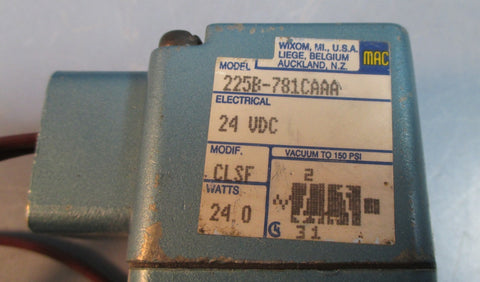 MAC 225B-781CAAA Solenoid Valve 24 VDC 2 Wire Connection