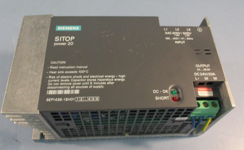 Siemens Sitop Power 20 6EP1436-1SH01 Power Supply In 400-500V 24V, 20A 50/60Hz