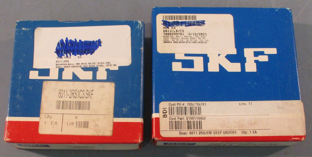 SKF 6011-2RS1C3 Radial/Deep Groove Ball Bearing 55mm ID 90mm OD Lot of 2