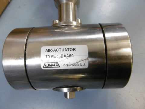 Used LUMACO BAA60 Sanitary Air Actuator Pneumatic Valve W/ Butterfly