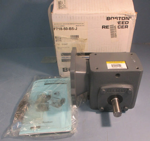 Boston Gear F718-50-B5-J Gear Reducer 50:1 Ratio 0.44 Input HP 7/8" Shaft Dia
