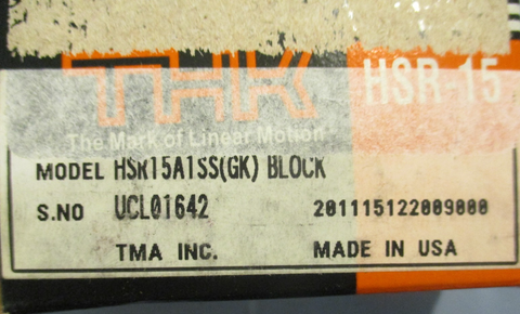 THK HSR-15 Linear Guide Bearing Block HSR15A1SS 2-1/16" Length 1-7/8" Width