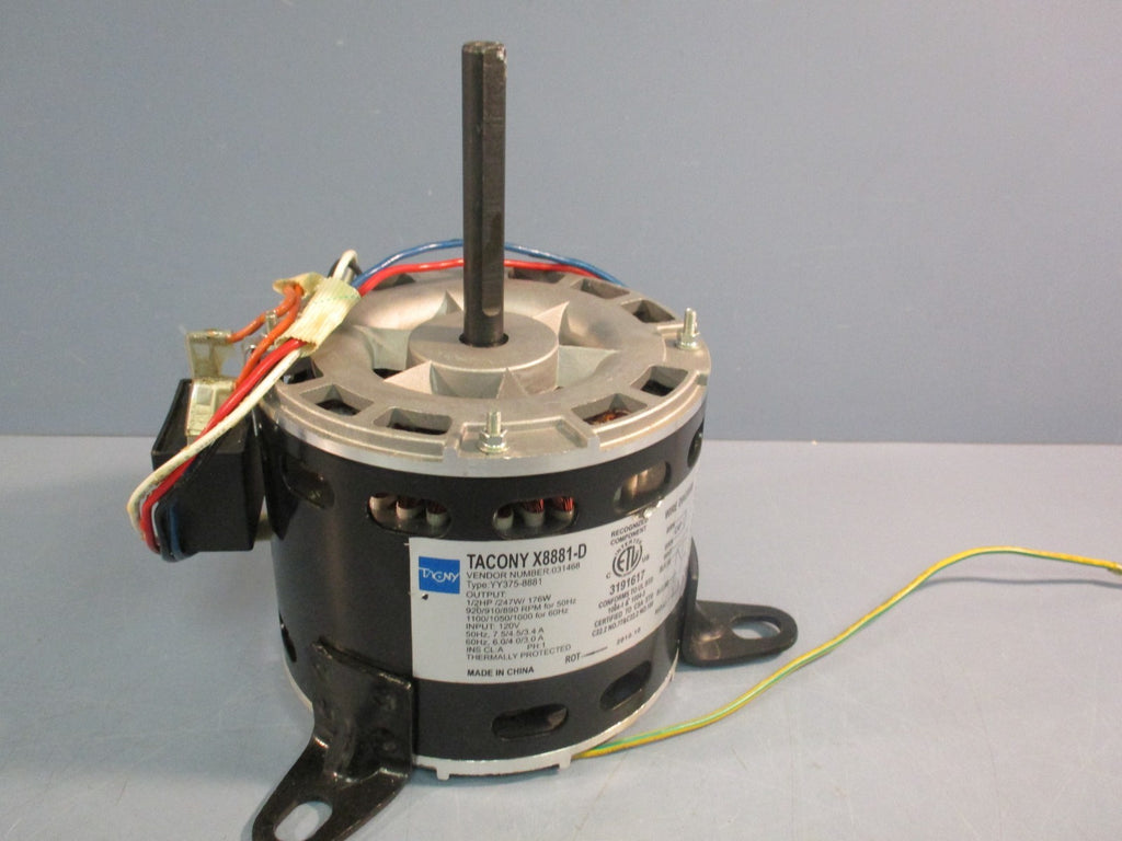 TACONY X8881-D Type YY375-8881 1/2 HP 920 RPM 120V 1 Phase Motor, 50/60Hz