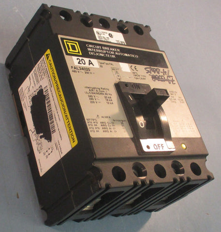 Square D FAL34020 Circuit Breaker 20A 50/60Hz 3 Pole 480V 6" Length