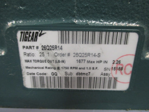 Dodge Tigear-2 25:1 Gear Speed Reducer 2.26 Hp Max 26Q25R14