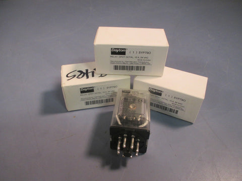 LOT OF (3) DAYTON RELAY DPDT OCTAL 10 A, 24 VAC #5YP790