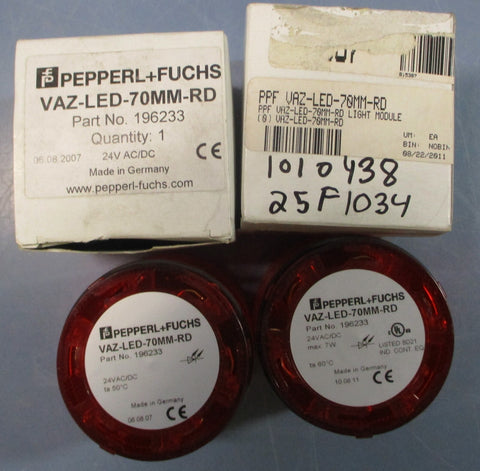 (Lot of 2) Pepperl + Fuchs VAZLED70MMRD Red Light Module 24VAC/DC 196233