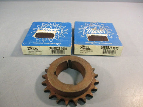 Lot of 2 Martin 50BTB21 1610 Tapered Bushing Sprocket 21 Teeth 5/8" Pitch 41/2"