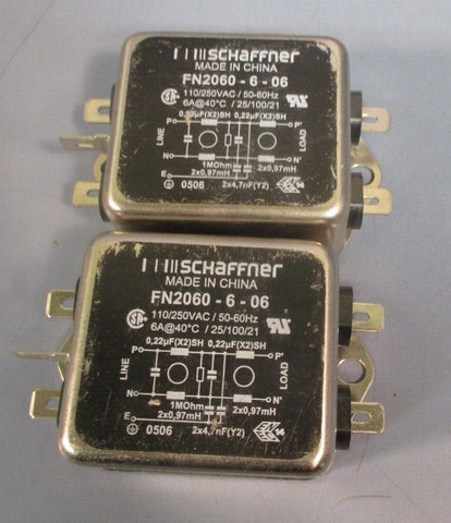 Lot of 2 Schaffner Power Line Filter 6A 110/250VAC/ 5060Hz FN2060606