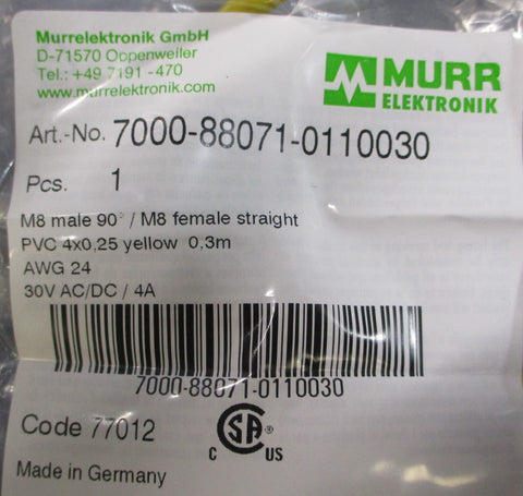 (Lot of 2) MurrElektronik 7000-88071-0110030 Electrical Cable 30VAC/DC 4A