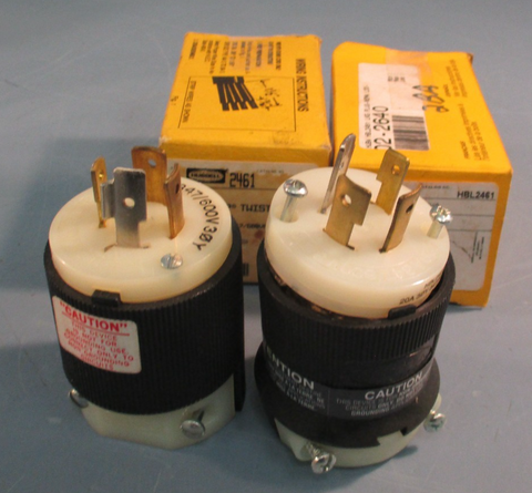 Lot of (2) HUBBELL 4-Pole Locking Plug Non-Grounding 20A 347/600V HBL2461