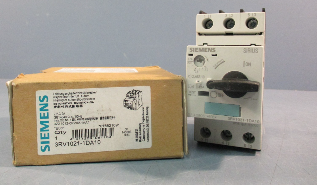 Siemens 3RV1021-1DA10 Motor Starter Protector 2.2-3.2 Amp 50Hz