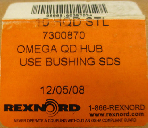 Rexnord Omega 7300870 Quick Disconnect Hub 10 HQD Hub 3.65" OD